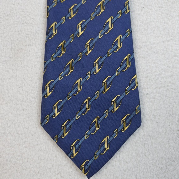 Hermes Other - Hermes Tie Mens Blue Yellow Belt Buckle Print Silk Made In France Classic 951 IA